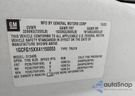 2004 Chevrolet Express из США, поврежденный, VIN 1GCFG15XX41150053